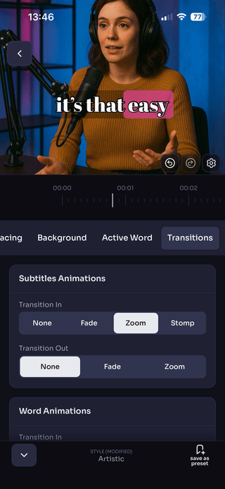 Screenshot presenting subtitle customization options within WithSubtitles app