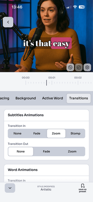 Screenshot presenting subtitle customization options within WithSubtitles app