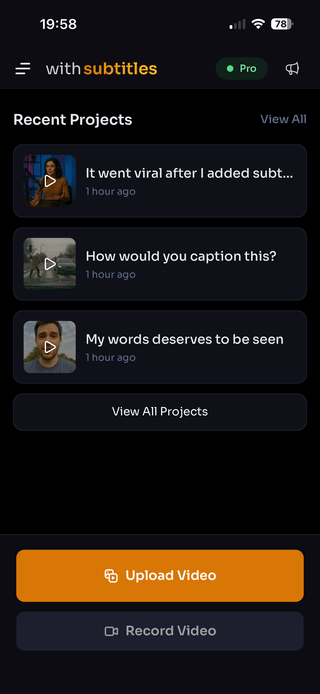 Screenshot presenting main interface within WithSubtitles app