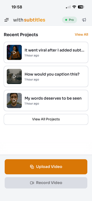 Screenshot presenting main interface within WithSubtitles app