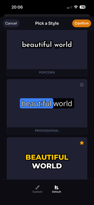 Screenshot presenting subtitle style selection within WithSubtitles app