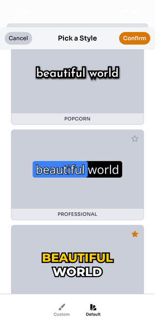 Screenshot presenting subtitle style selection within WithSubtitles app