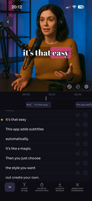 Screenshot presenting transcription process within WithSubtitles app