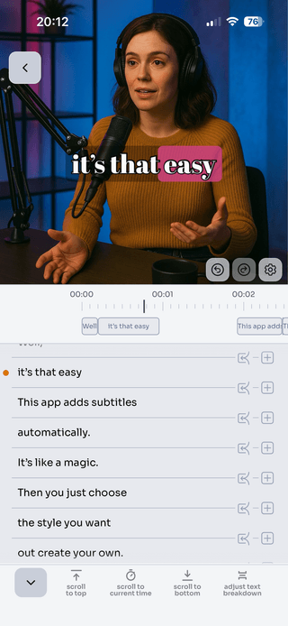 Screenshot presenting transcription process within WithSubtitles app